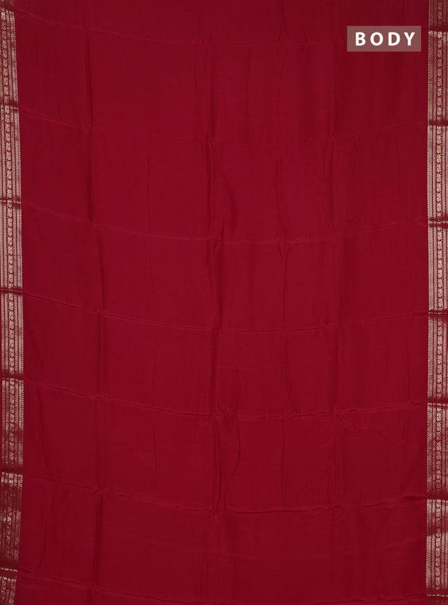 Semi mysore silk saree red with plain body and zari woven border
