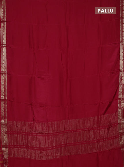Semi mysore silk saree red with plain body and zari woven border