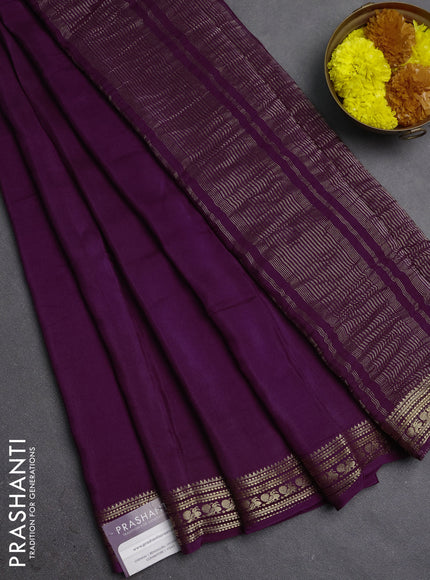 Semi mysore silk saree wine shade with plain body and zari woven border