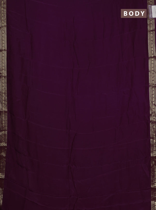 Semi mysore silk saree wine shade with plain body and zari woven border
