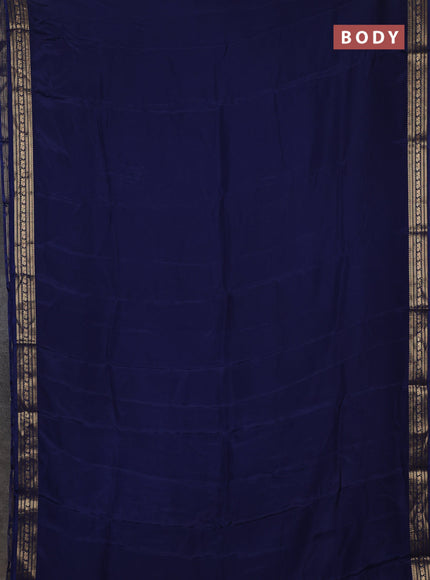 Semi mysore silk saree navy blue with plain body and zari woven border