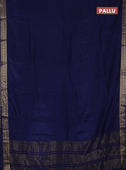 Semi mysore silk saree navy blue with plain body and zari woven border