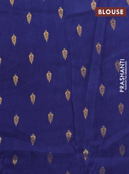 Semi mysore silk saree navy blue with plain body and zari woven border
