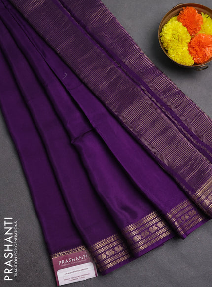 Semi mysore silk saree violet with plain body and zari woven border