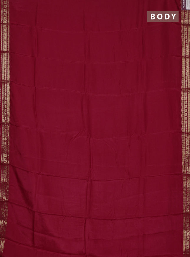 Semi mysore silk saree red with plain body and zari woven border