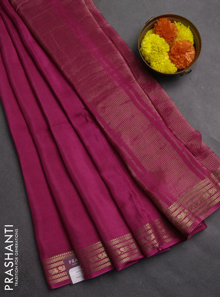 Semi mysore silk saree mauve pink with plain body and zari woven border