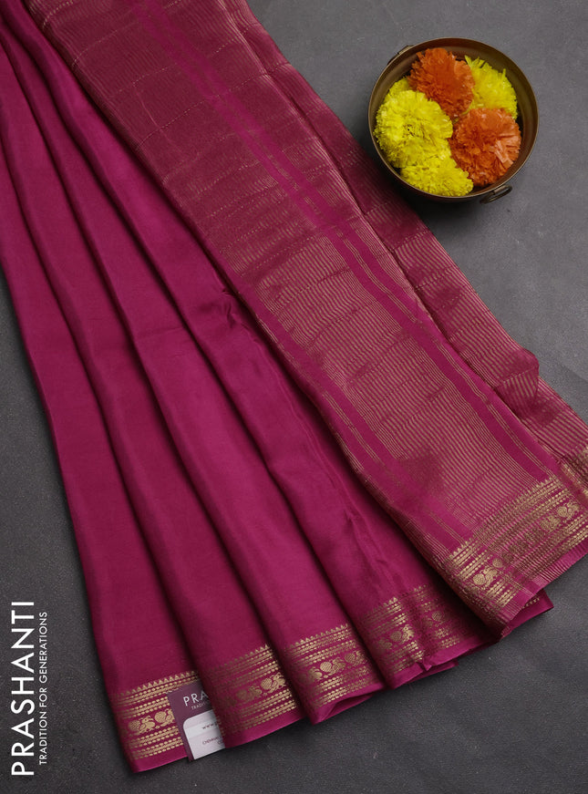 Semi mysore silk saree mauve pink with plain body and zari woven border