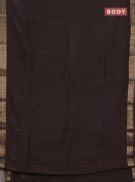 Semi mysore silk saree coffee brown with plain body and zari woven border