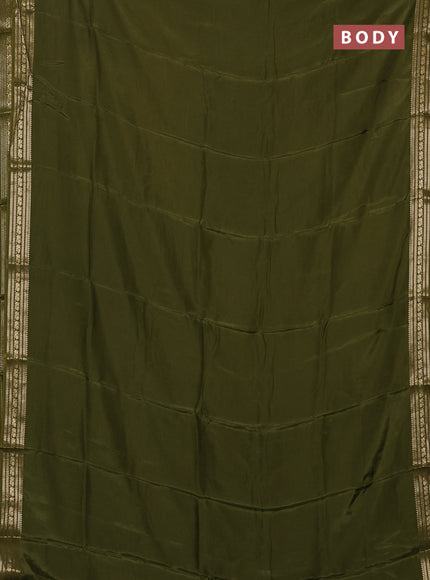 Semi mysore silk saree mehendi green with plain body and zari woven border