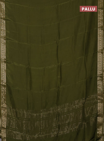Semi mysore silk saree mehendi green with plain body and zari woven border