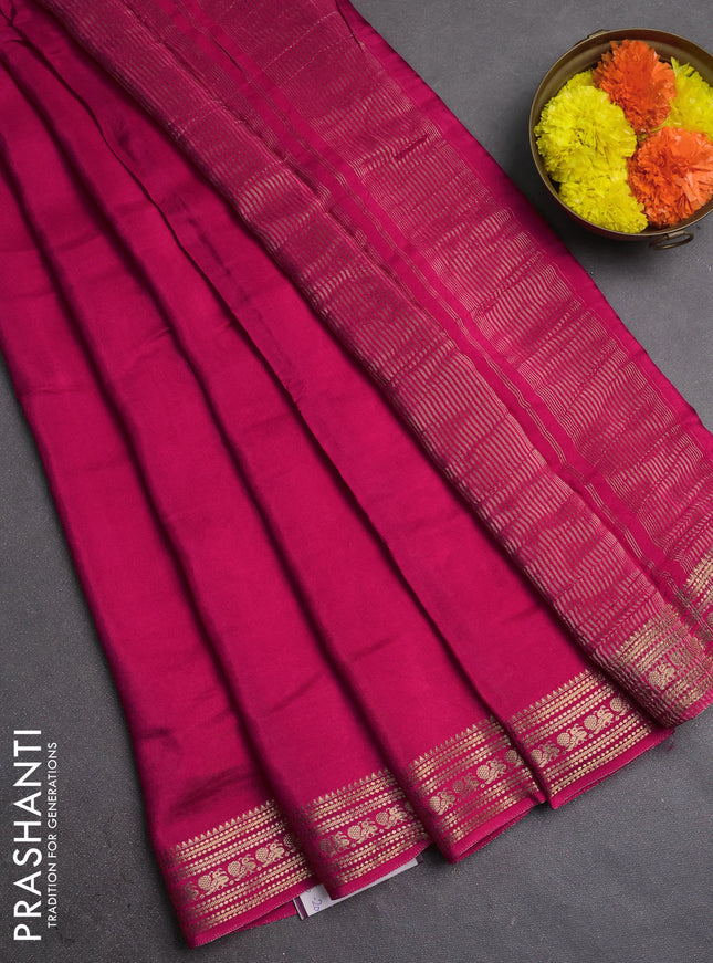 Semi mysore silk saree pink with plain body and zari woven border