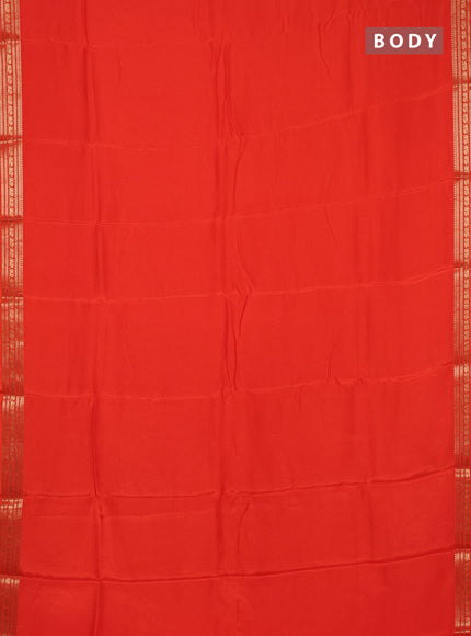 Semi mysore silk saree orange with plain body and zari woven border