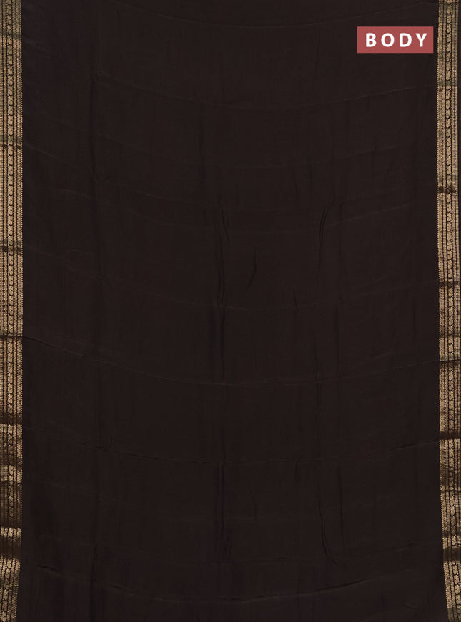 Semi mysore silk saree coffee brown with plain body and zari woven border