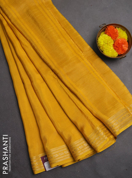 Semi mysore silk saree mustard yellow with plain body and zari woven border