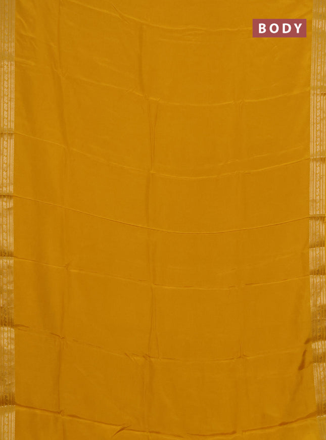 Semi mysore silk saree mustard yellow with plain body and zari woven border