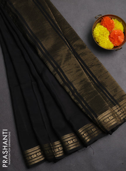 Semi mysore silk saree black with plain body and zari woven border