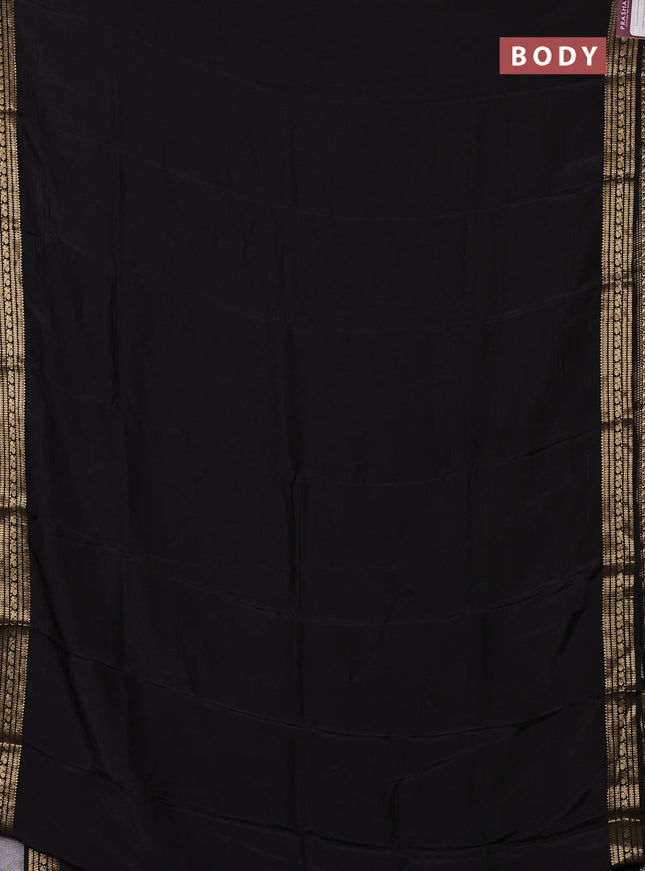 Semi mysore silk saree black with plain body and zari woven border