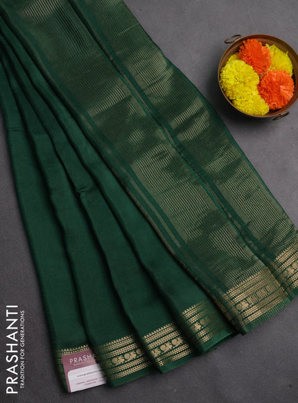 Semi mysore silk saree green with plain body and zari woven border