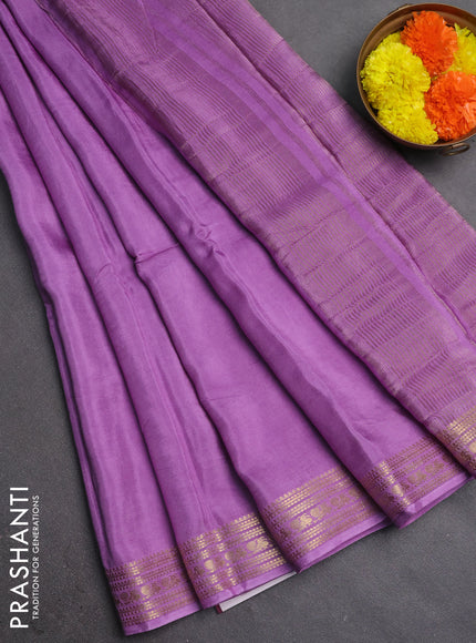 Semi mysore silk saree lavender with plain body and zari woven border