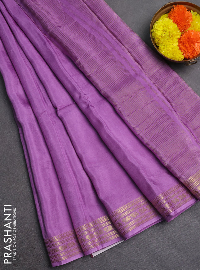 Semi mysore silk saree lavender with plain body and zari woven border