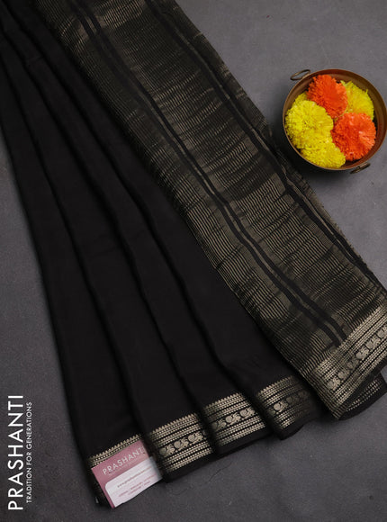 Semi mysore silk saree black with plain body and zari woven border