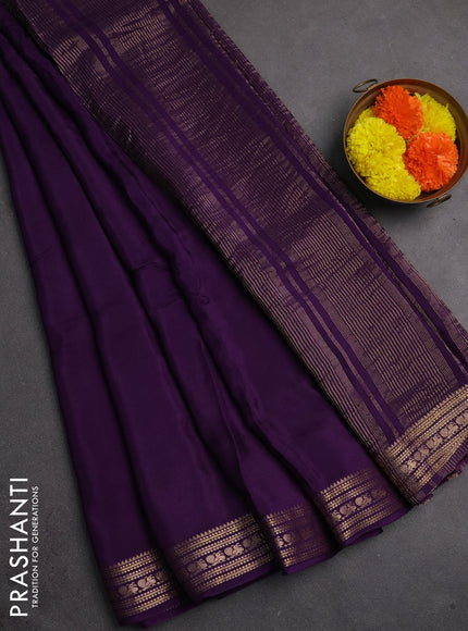 Semi mysore silk saree violet with plain body and zari woven border