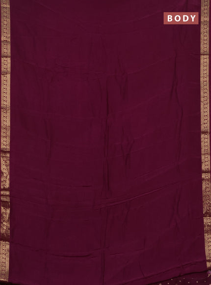 Semi mysore silk saree wine shade with plain body and temple design zari woven border