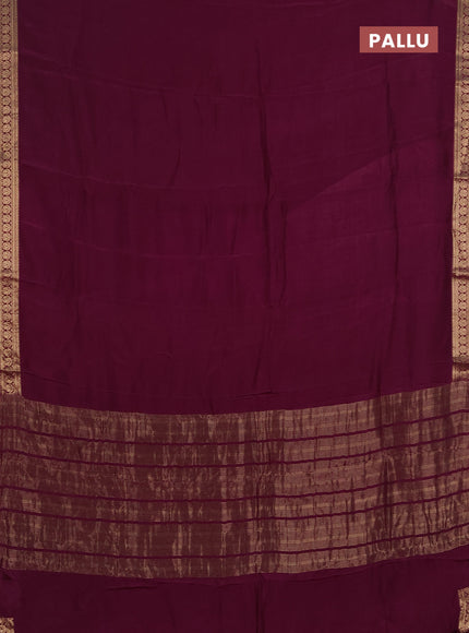 Semi mysore silk saree wine shade with plain body and temple design zari woven border