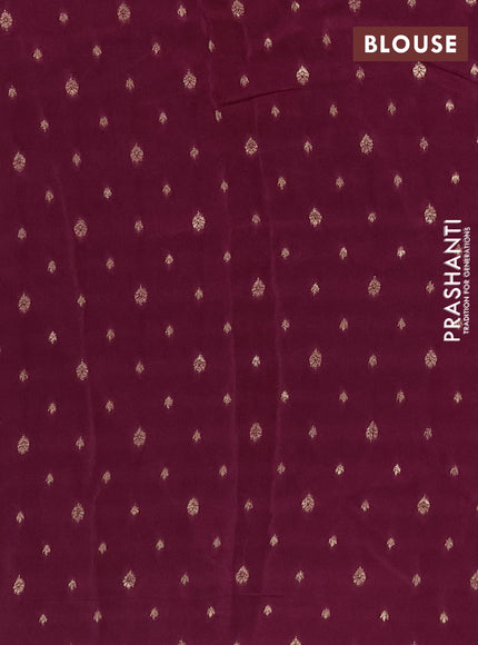 Semi mysore silk saree wine shade with plain body and temple design zari woven border