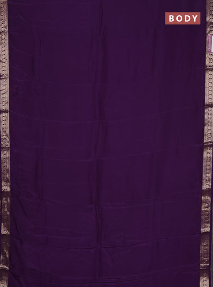 Semi mysore silk saree deep violet with plain body and temple design zari woven border