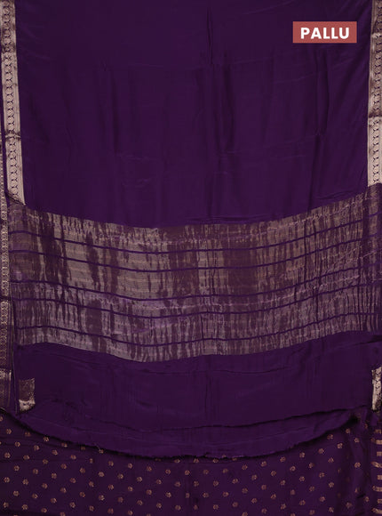 Semi mysore silk saree deep violet with plain body and temple design zari woven border