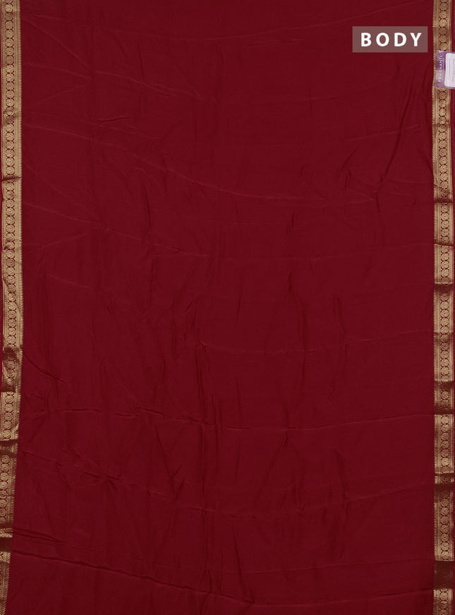 Semi mysore silk saree red with plain body and temple design zari woven border
