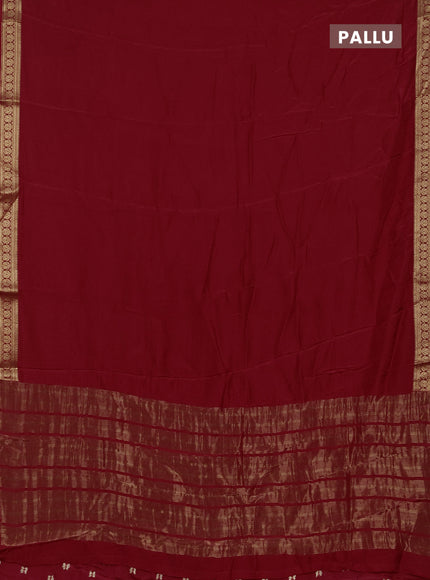 Semi mysore silk saree red with plain body and temple design zari woven border
