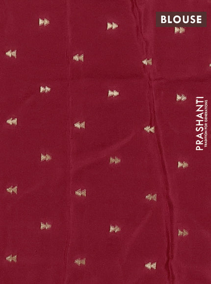 Semi mysore silk saree red with plain body and temple design zari woven border