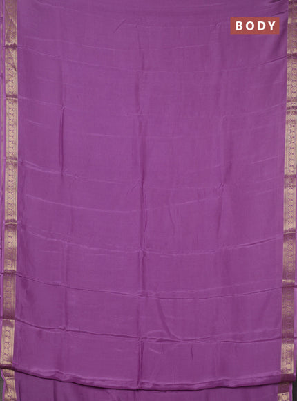 Semi mysore silk saree lavender with plain body and temple design zari woven border