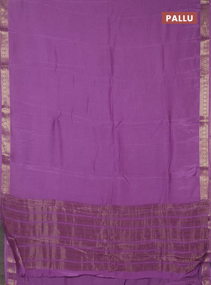 Semi mysore silk saree lavender with plain body and temple design zari woven border