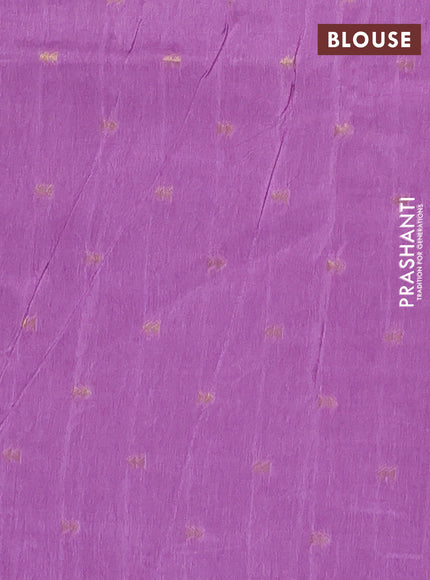 Semi mysore silk saree lavender with plain body and temple design zari woven border