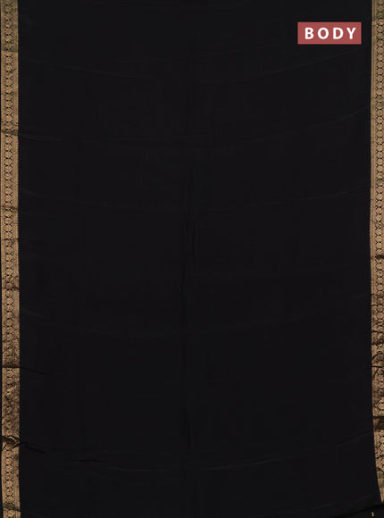 Semi mysore silk saree black with plain body and temple design zari woven border