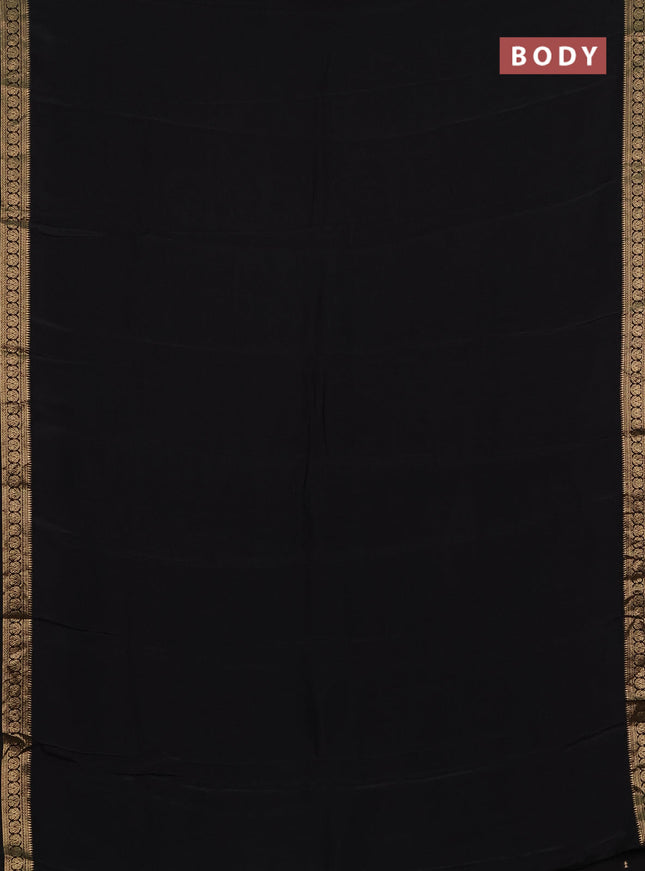Semi mysore silk saree black with plain body and temple design zari woven border