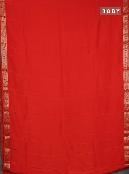 Semi mysore silk saree orange with plain body and temple design zari woven border