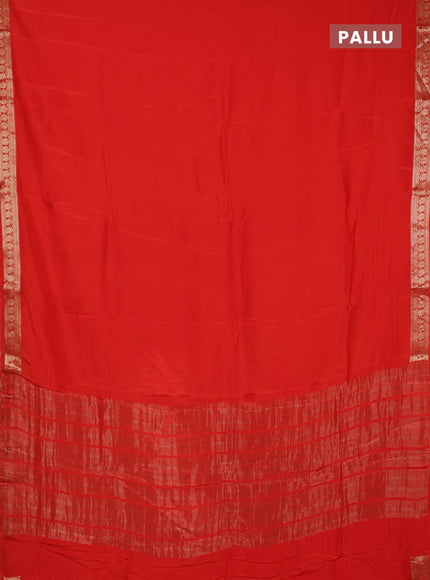 Semi mysore silk saree orange with plain body and temple design zari woven border