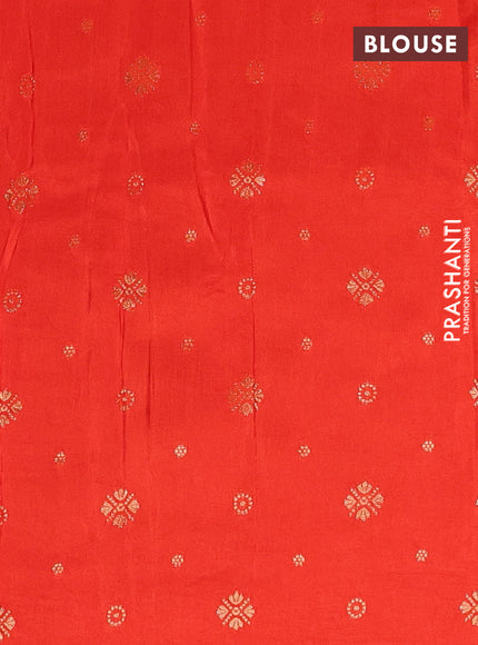 Semi mysore silk saree orange with plain body and temple design zari woven border