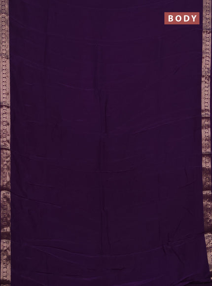 Semi mysore silk saree violet with plain body and temple design zari woven border