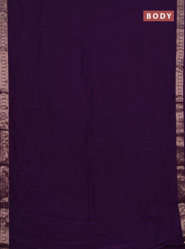 Semi mysore silk saree violet with plain body and temple design zari woven border