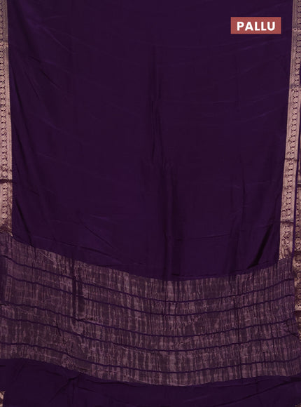 Semi mysore silk saree violet with plain body and temple design zari woven border
