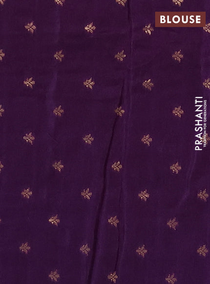 Semi mysore silk saree violet with plain body and temple design zari woven border