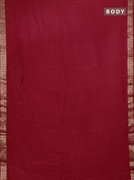 Semi mysore silk saree red with plain body and temple design zari woven border