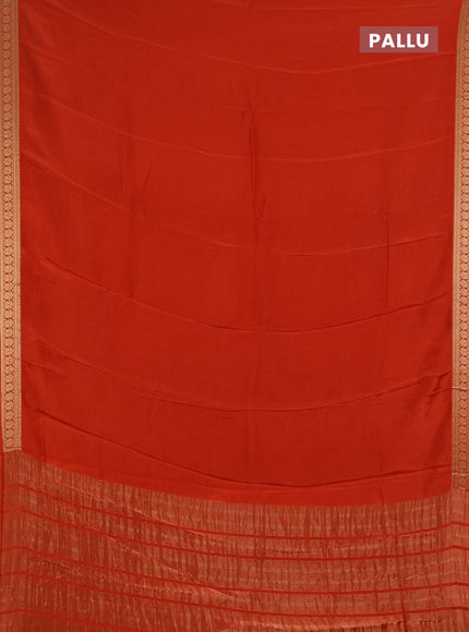 Semi mysore silk saree rustic orange with plain body and temple design zari woven border