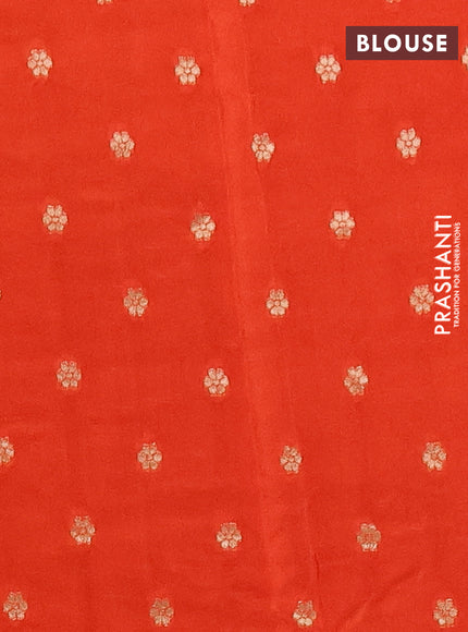 Semi mysore silk saree rustic orange with plain body and temple design zari woven border