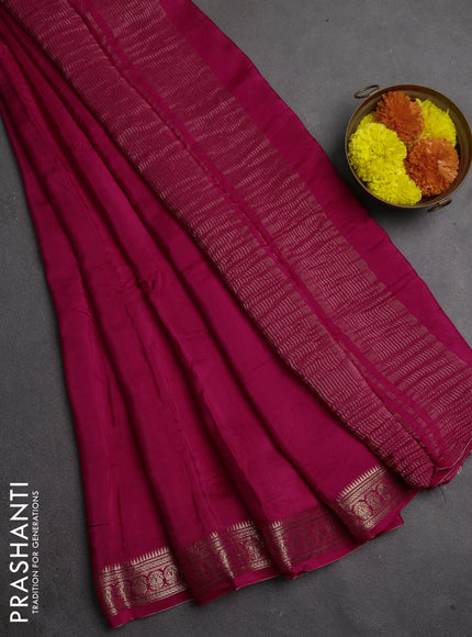 Semi mysore silk saree pink with plain body and temple design zari woven border